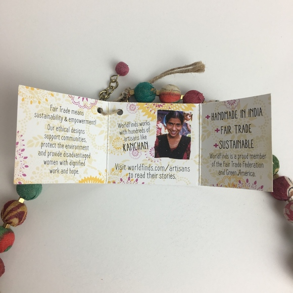 Fair Trade Handmade Brass Chains & Kantha Necklace - Picture 4 of 5